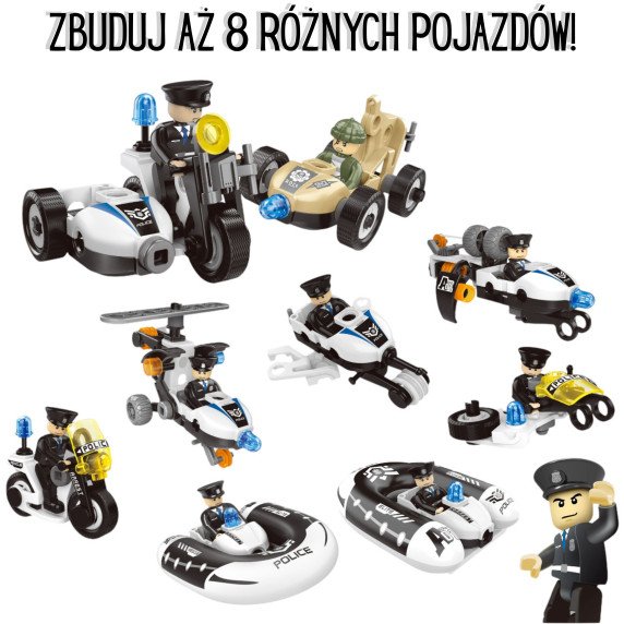 WOOPIE statybiniai blokai, skirti statyti policijos transporto priemones, 8 STEAM modeliai - Tapti miesto herojumi!