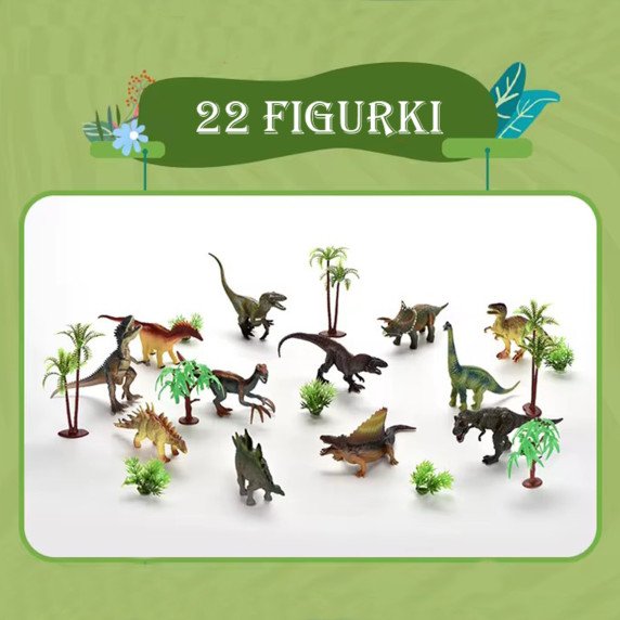 WOOPIE Dinozaurų parko rinkinys žaislai + kilimėlis ir aksesuarai 23 vnt.