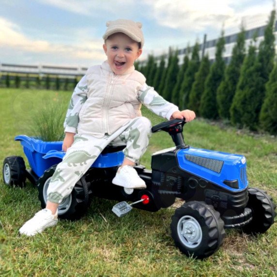 WOOPIE Pėdomis Vairuojamas Traktorius Farmer GoTrac MAXI PLUS su Puspriekabės mėlynomis Tyliais Ratais