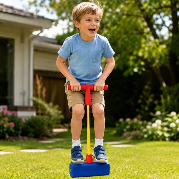 WOOPIE putplastinis žalias Pogo šoklys vaikams, skirtas būti balansui treniruoti.