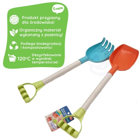 WOOPIE GREEN Smėlio rinkinys su kastuvu ir šluote 51 cm BIOGRADABILI MEDŽIAGA