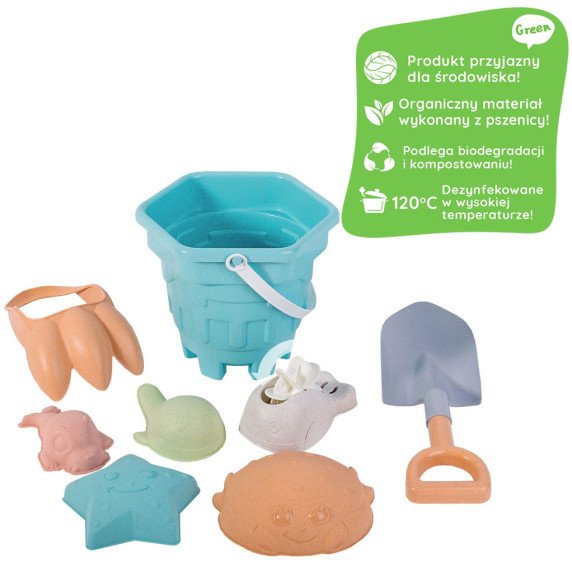 WOOPIE GREEN Smėlio kibiras rinkinys 8 vnt. BIOGDNĖŽŲ ORGANINIŲ MATERIALES