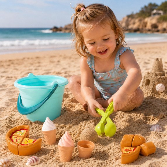WOOPIE Smėlio rinkinys FUN ICE CREAM 2-in-1 Ledų gamybos įrenginys Śniežek 15 vnt.