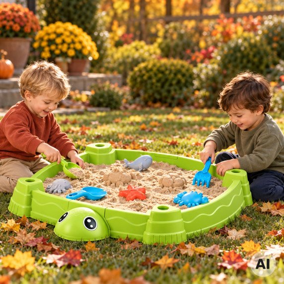 WOOPIE 2-in-1 Smėlio dėžė žaliame nykštuku su spalvingu skėčiu