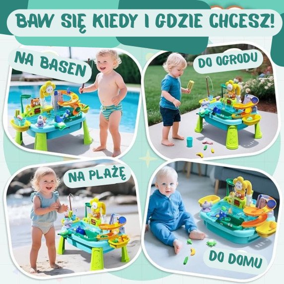 WOOPIE 4-in-1 Vandens stalas, žvejybos žaidimas, praustuvas, vandens slaitas, gėlė.