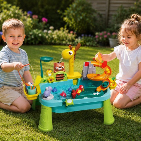 WOOPIE 4-in-1 Vandens staliukas, Žvejybos žaidimas, Praustuvas, Vandens sklaida, Žirafė
