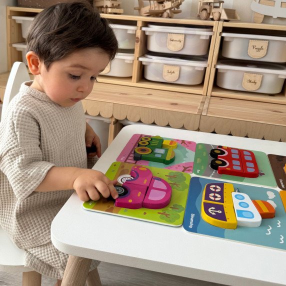 WOOPIE GREEN Mediniai puzzle transporto priemonės Montessori FSC