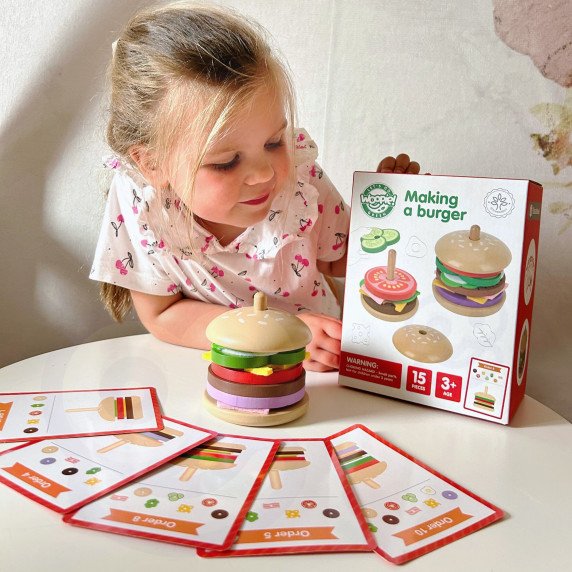 WOOPIE GREEN Medinis Burgerių Restorano Puzzle Vaikams 15 Dalys FSC Sertifikuotas