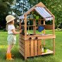 WOOPIE GREEN Medinis sodo virtuvinis su stogeliu, kriaukle ir čiaupužiu
