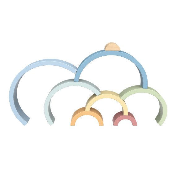 TOOKY TOY Pastel Puzzle mediniai Montessori vaivorykštės blokai