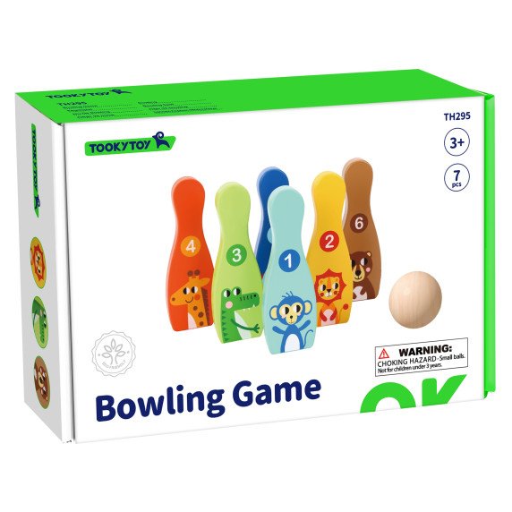 TOOKY TOY Mediniai boulingo kamuoliukai vaikams 6 vnt. + Kamuoliukas