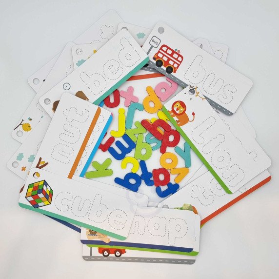 TOOKY TOY Montessori abėcėlinis galvosūkis, mokymasis raidžių, žodžių, gyvūnų, 57 vnt.