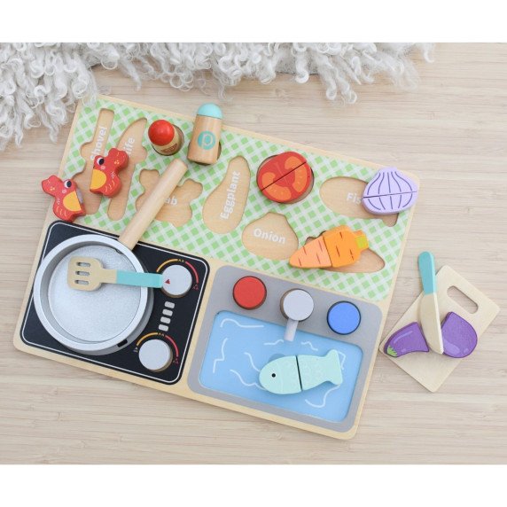 Medinis virtuvinis namelis su priedais - Mažojo Šefa Rinkinys