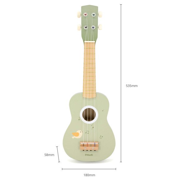 Viga Medinis Ukulelės Gitara vaikams Žalia su Muzikiniais Simboliais