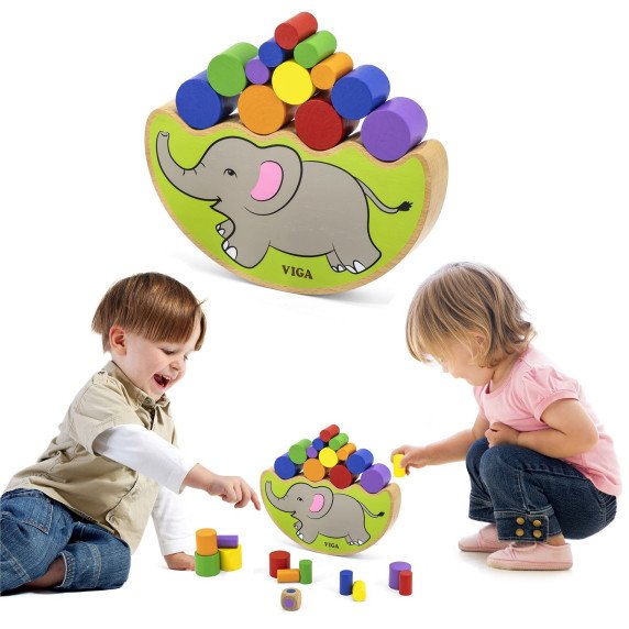 VIGA medinis balansuojantis elefantas Montessori galvosūkis