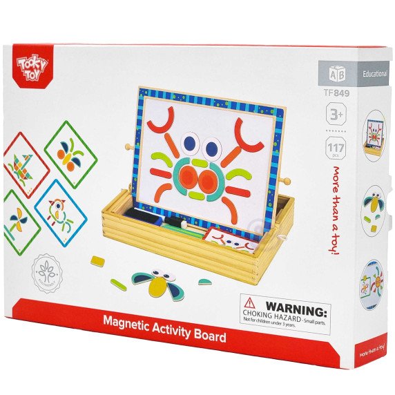 TOOKY TOY Magnetinė lenta su kreidelėmis 2 viename formų galvosūkiai 117 dalys FSC sertifikuotos