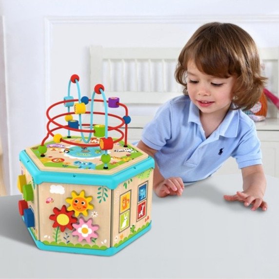 TOOKY TOY interaktyvi Medžio Montesorio šešiakampė atidarymo dėžutė