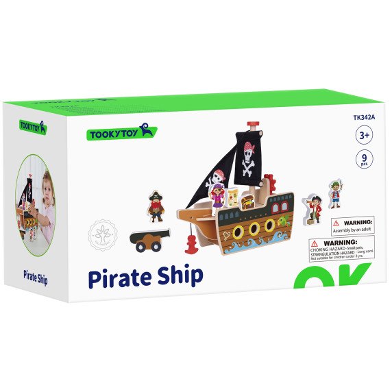 TOOKY TOY Piratų laivas su mediniais figūrėlėmis rinkinys