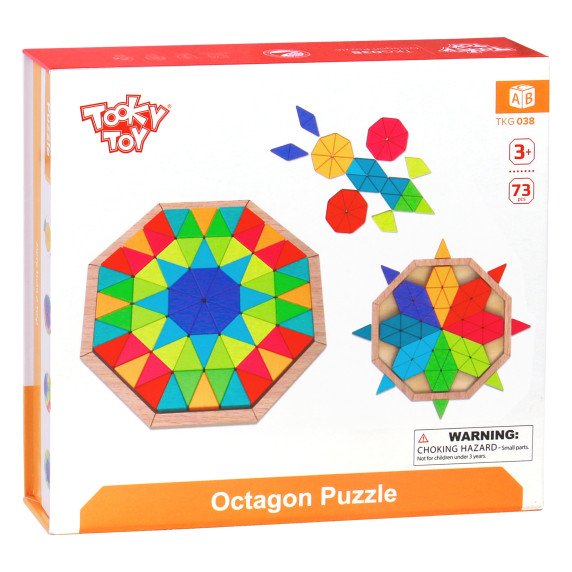 TOOKY TOY Aštakampis galvosūkis iš medžio mozaikos, mokomasis (73 vnt.)