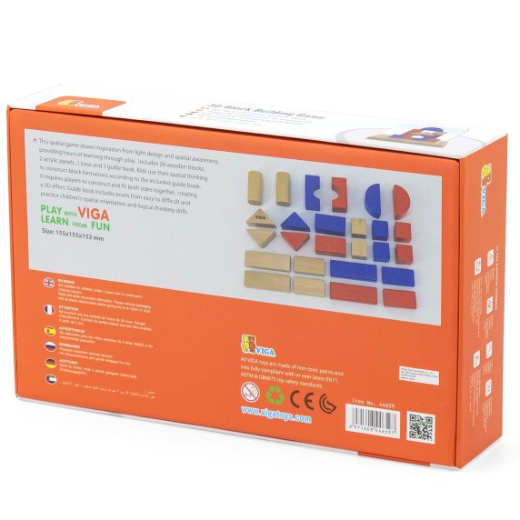 VIGA Mediniai statybiniai žaidimai 3D Montessori blokai