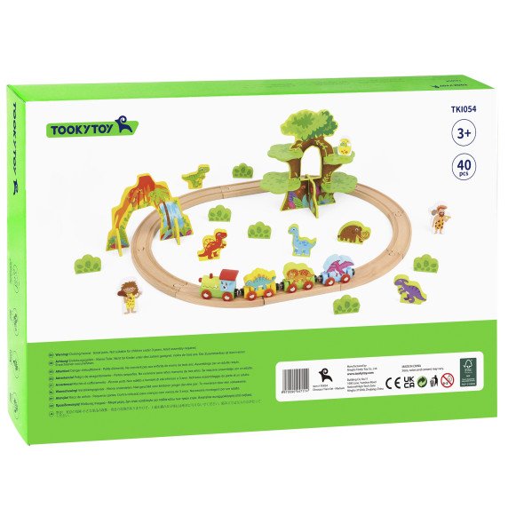 TOOKY TOY Medinis Magnetinis Traukinys Su Dinozaurais + Figūromis