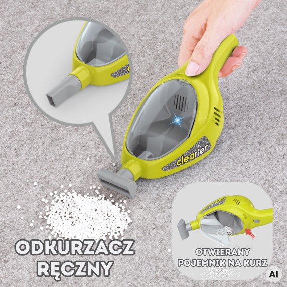 WOOPIE vaikų valymo rinkinys Vežimėlis siurblys Šluota Didelės priedai 3+