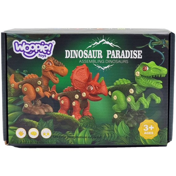 WOOPIE Įrašų su dinozaurais rinkinys 3 vnt. Konstrukcinis rinkinys Suurblys, Įtempimo grandiklis 89 vnt.