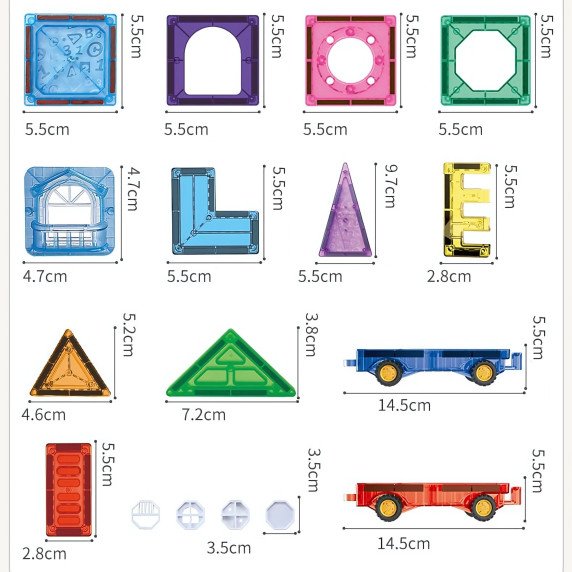 WOOPIE Magnetiniai Statybiniai Blokai 3D Edukacinis Rinkinys Pilis Transporto Priemonės 110 vnt.