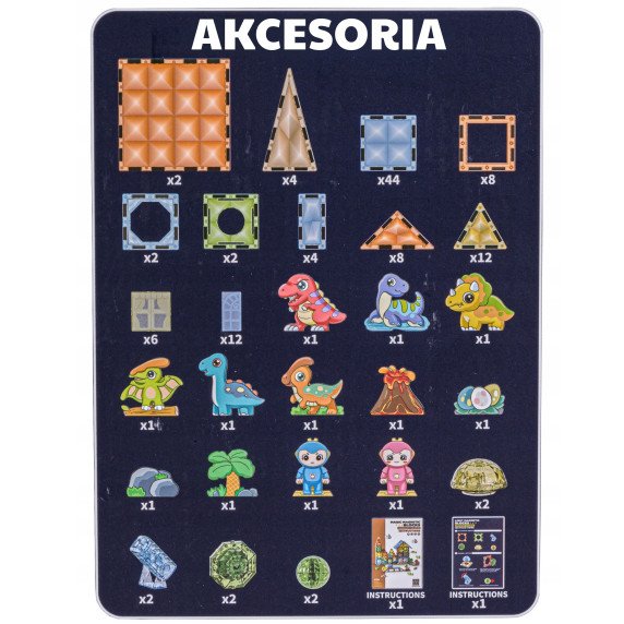 WOOPIE Magnetiniai Konstrukciniai Blokai Šviečiantis 3D Dinozaurų Parkas 124vnt.