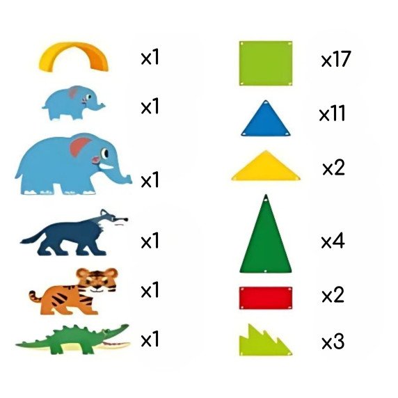 WOOPIE Magnetai statybiniai blokai 3D mokymo rinkinys Džiunglių gyvūnai 45 vnt.