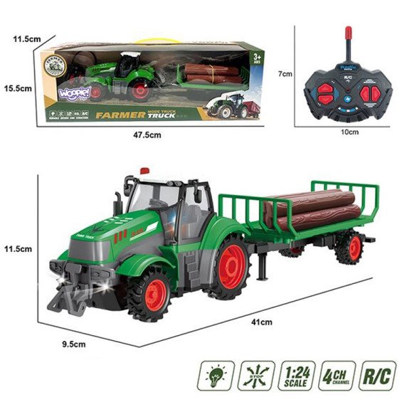 WOOPIE RC Traktorius su priekaba - mastelis 1:24
