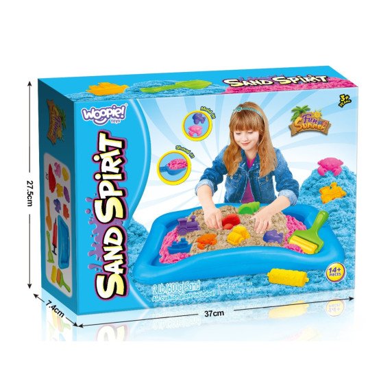 Woopie Kinetic Smėlio rinkinys su stebuklingu baseinu, formomis ir priedais, 3+