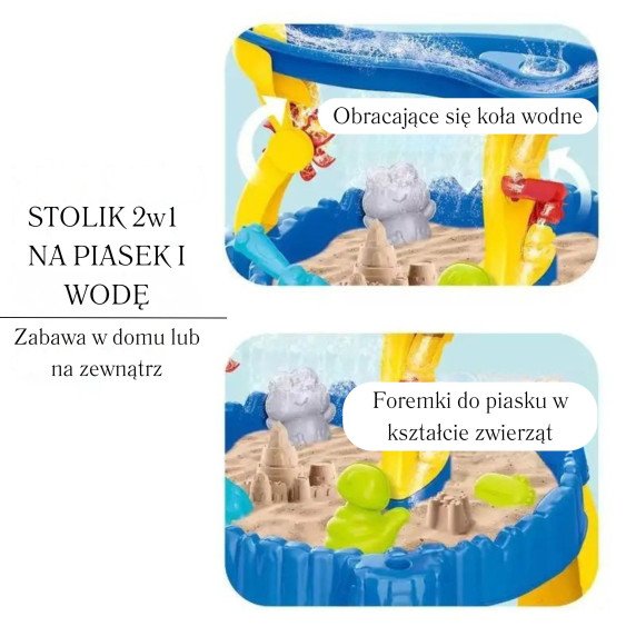 WOOPIE XL Vandens staliukas su kėdė, 2 į 1 Delfino smėlio dezinfekavimo priemonė su 12 vnt.