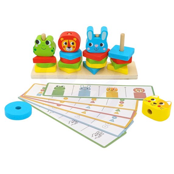 WOOPIE GREEN Montessori galvosūkių piramidės gyvūnai 27 vnt FSC