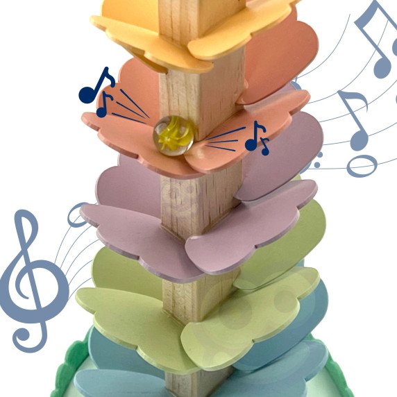 WOOPIE GREEN Medinis kamuolių takelis Muzikinis spalvotas medis Montesorio FSC