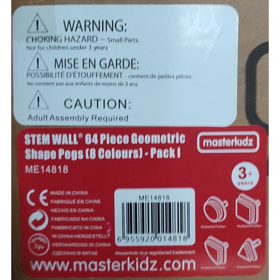 MASTERKIDZ Geometrinių formų kištukų rinkinys STEAM lentoms (64 vnt.)
