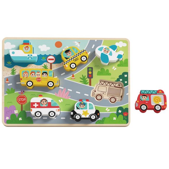 TOOKY TOY Mediniai Montessori galvosūkiai Transporto priemonės Automobiliai Lėktuvas Laivas Miestas Atitikimas Formos
