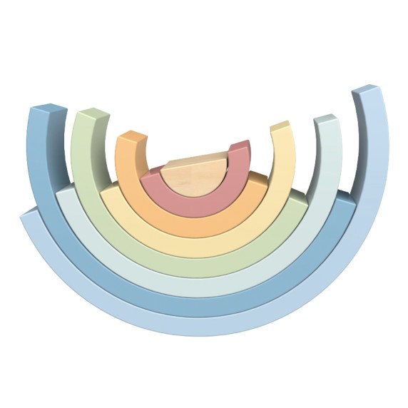 TOOKY TOY Pastel Puzzle mediniai Montessori vaivorykštės blokai