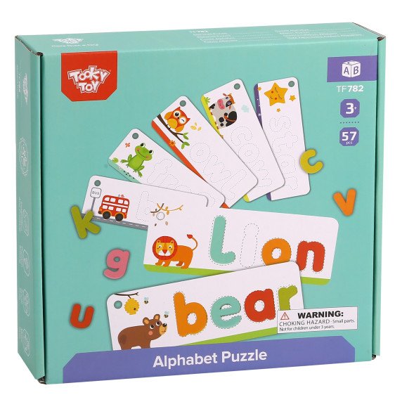 TOOKY TOY Montessori abėcėlinis galvosūkis, mokymasis raidžių, žodžių, gyvūnų, 57 vnt.
