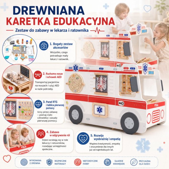 VIGA Didelis Medinis Greitosios Pagalbos Ambulanso Rinkinys Ambulansas mažiems gelbėtojams Aksesuarai 25 vnt.