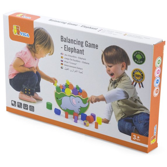 VIGA medinis balansuojantis elefantas Montessori galvosūkis