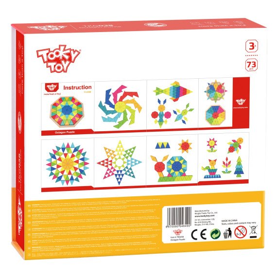 TOOKY TOY Aštakampis galvosūkis iš medžio mozaikos, mokomasis (73 vnt.)