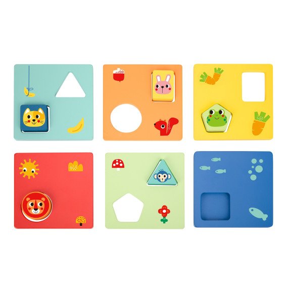 TOOKY TOY Montessori dėlionė Formos ir Spalvų Gyvūnai 6 Lentos FSC