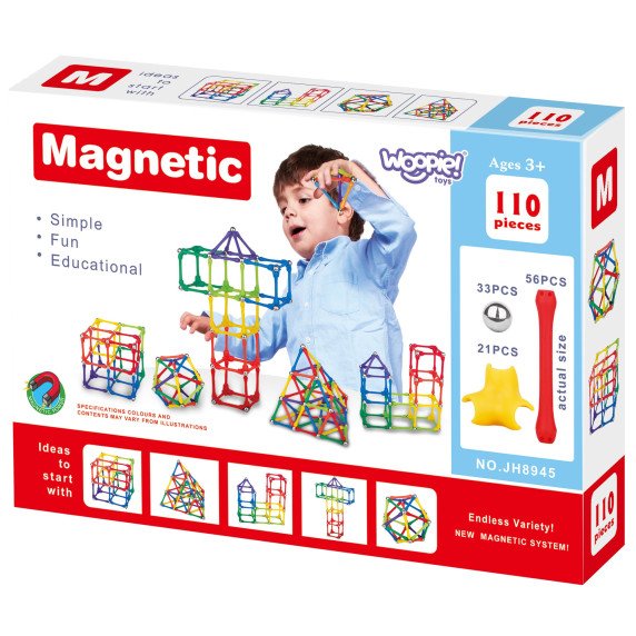 WOOPIE Magnetinės Konstrukcijos Blokai Kūrybinis Galvosūkis 110 vnt.