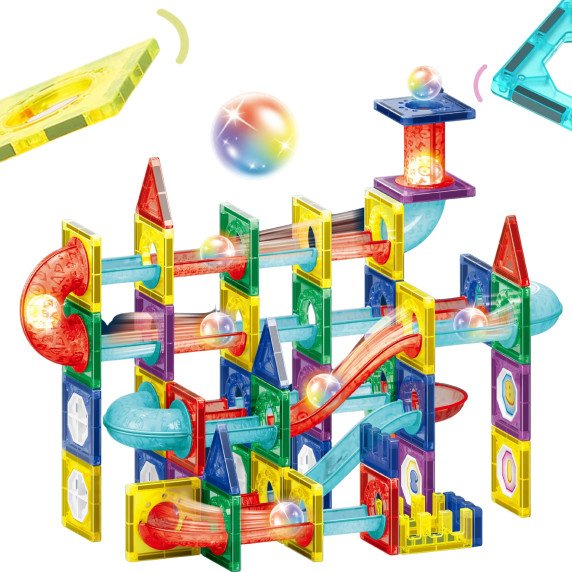 WOOPIE Magnetinė konstrukcijų rinkinio 3D šviesuolių takelio ugdymo lovos 105 vnt.