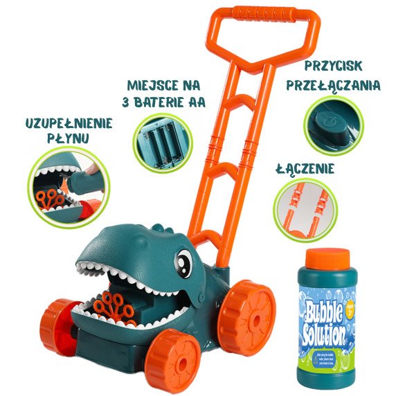 WOOPIE Dino burbulų sodo pjaustyklė su dinozauru + skystis