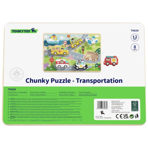 TOOKY TOY Mediniai Montessori galvosūkiai Transporto priemonės Automobiliai Lėktuvas Laivas Miestas Atitikimas Formos