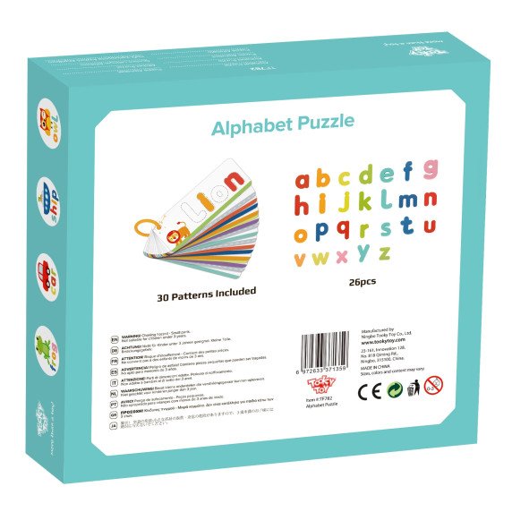 TOOKY TOY Montessori abėcėlinis galvosūkis, mokymasis raidžių, žodžių, gyvūnų, 57 vnt.