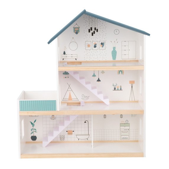 TOOKY TOY Didelis medinis lėlių namas + FSC figūrėlės