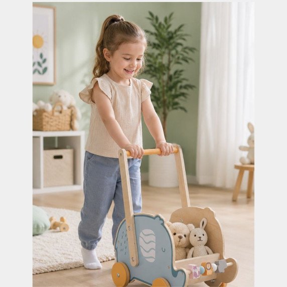 VIGA PolarB Medinis 2-in-1 Vežimėlis, Ratai, Dramblys